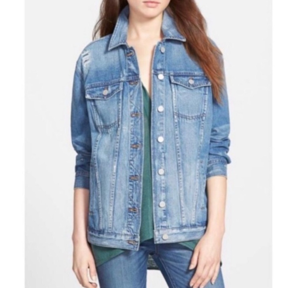 Madewell Oversized Jacket Size XXS Distressed Pockets Denim Jean Travel